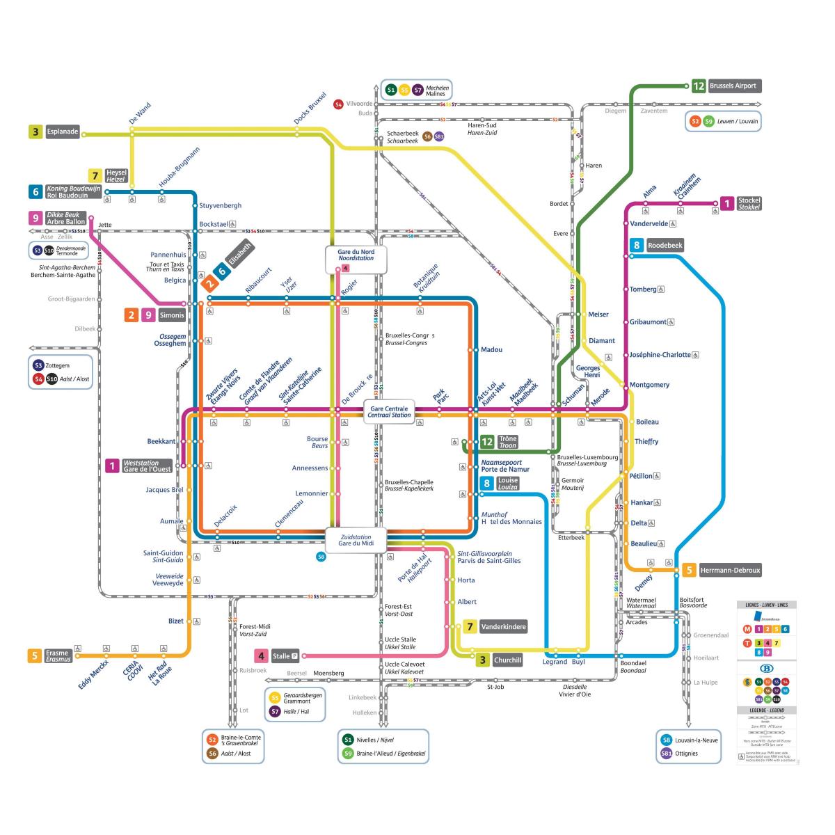 Mapa da estação de metro de Bruxelas