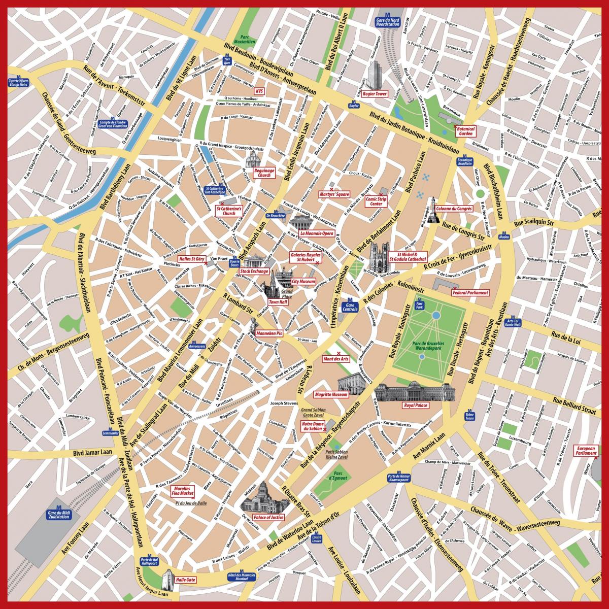 Mapa das excursões a pé em Bruxelas