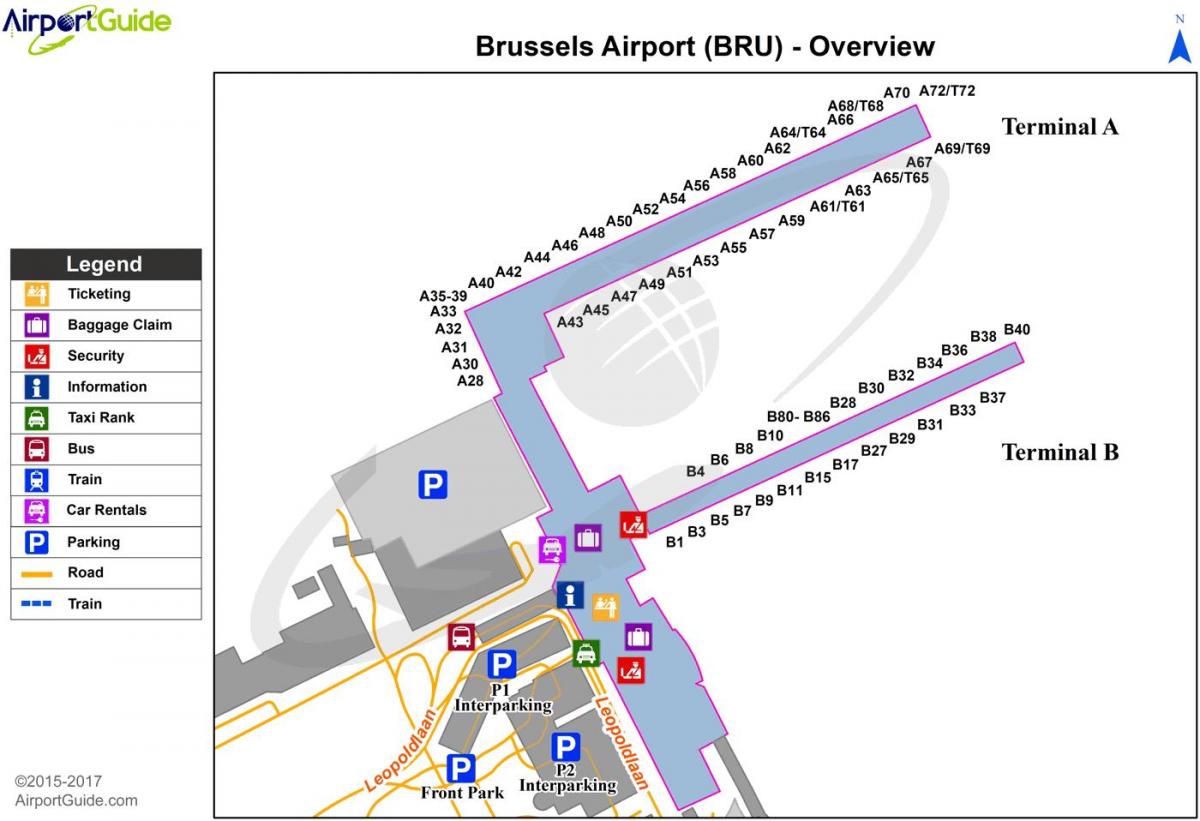 Mapa dos aeroportos de Bruxelas