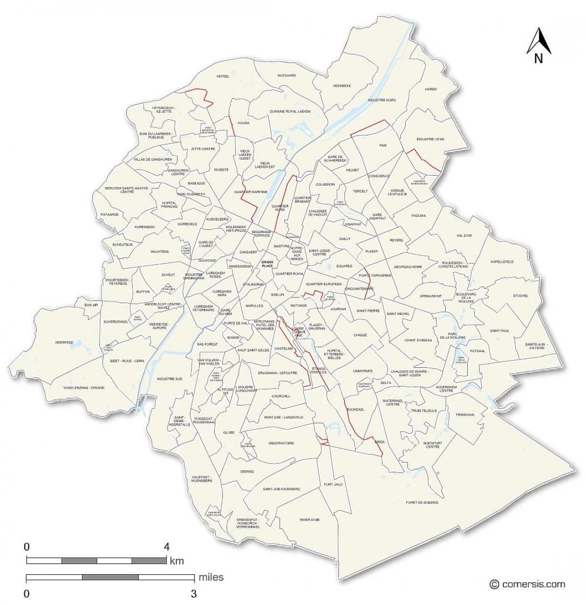 Mapa dos bairros de Bruxelas
