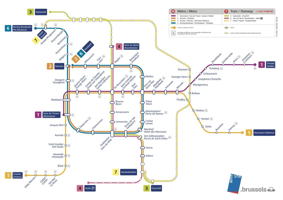 Mapa das estações de metro de Bruxelas