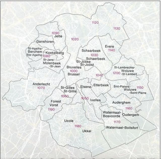 Mapa de códigos postais de Bruxelas