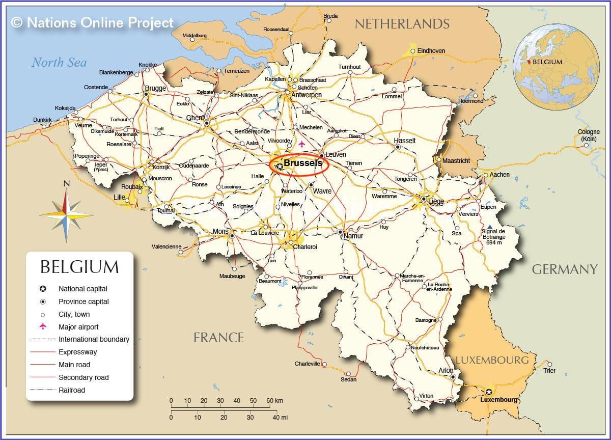 Bruxelas no mapa da Bélgica