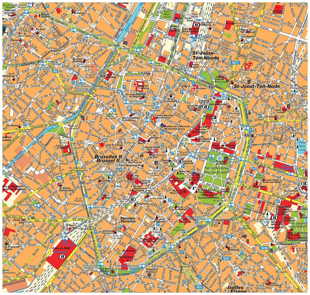 Mapa do centro da cidade de Bruxelas